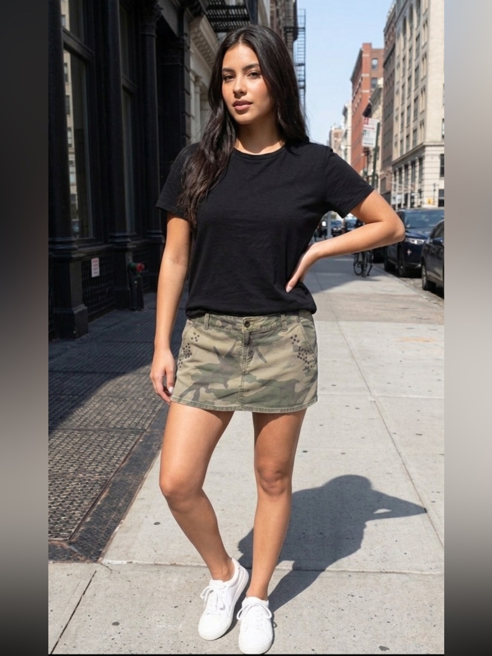 Jordache Y2K Skirt Camo Micro Mini Studded Army Green Low Rise Junior's 11/12